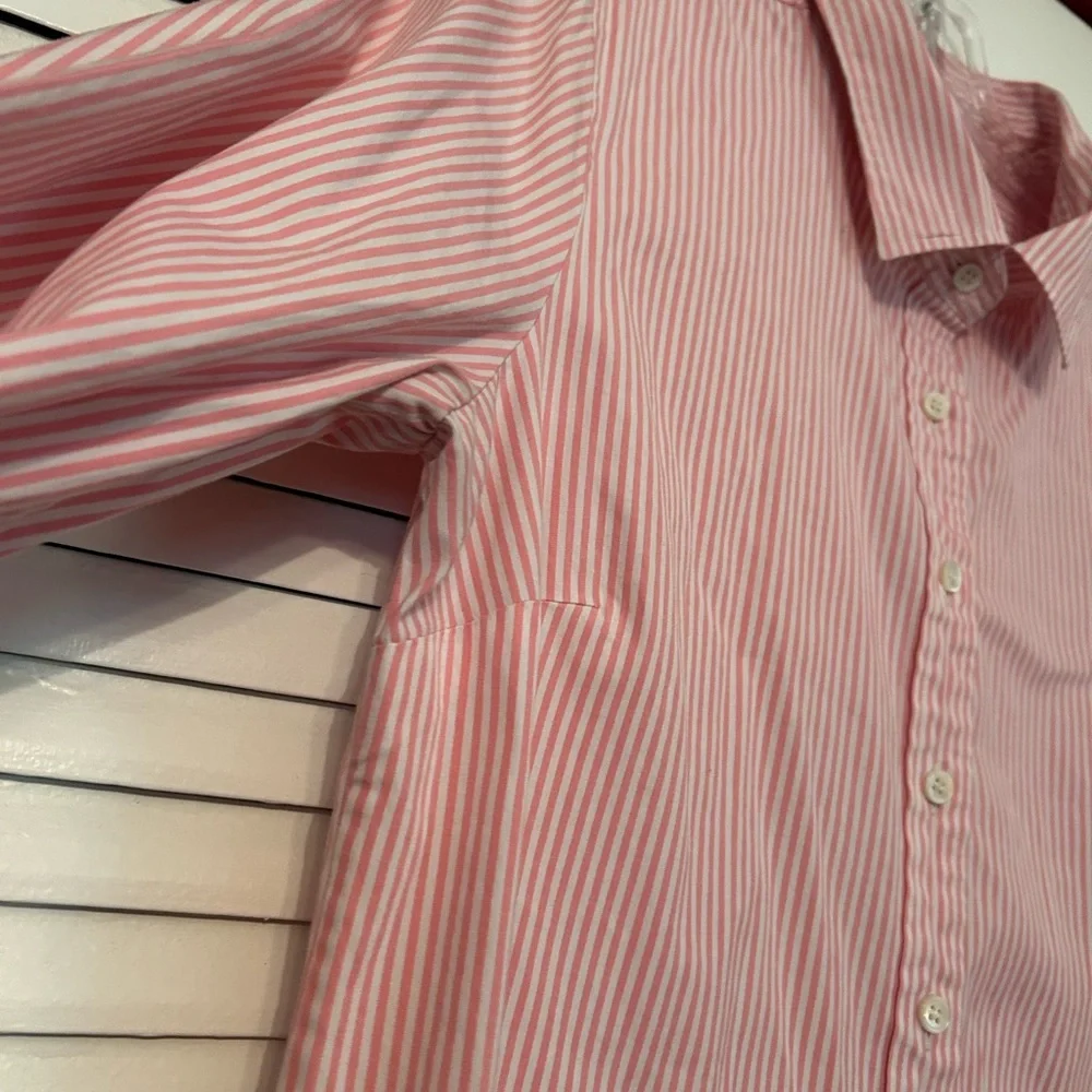 J Crew Pink Strip Button Down Stretch Perfect size S